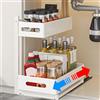 HABITELLO Sottolavello Cucina Salvaspazio a 2 Livelli in Metallo, Organizer Carrello Sottolavello per Bagno, Portaoggetti Multiuso Silenzioso con Rullini in Acciaio (Bianco)