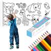 Kaizuca 3m*30cm Bambini Rotolo Pittura, Rotolo Carta Colorare, DIY Rotolo Colorare, con 12 Matite Colorate, Tagliabile, Autoadesivo, per Bambini, Studenti, Scuole, Regali (Stampe Animali)
