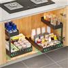 KUOGAS Organizer Sottolavello Cucina Regolabile in Metallo - Sistema Estraibile e Altezza Regolabile, Organizzatore Universale per Lavello in Cucina e Bagno con Porta Detersivi Salvaspazio (2, Nero)
