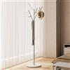 AQIMUELE Attaccapanni, Appendiabiti da Terra in Legno, 12 Ganci, 3 Altezze, per Cappotti, Cappelli e Borse, per Ingresso, Ganci e Palo in Legno di Gomma, Design ad Albero, Bianco