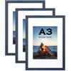 Scholartree Set di 3 cornici portafoto in legno blu navy, formato A3, montabili a parete