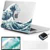 MUSHUI 4 in 1 Custodia per Macbook Air M4 M3 M2 13.6 Pollici A3240 A3113 A2681, 2025 2024 2022, Plastica Case Cover Rigida & Pellicola Tastiera & Proteggi Schermo & Adattatore USB C, Onde Giapponesi