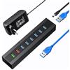 Vansuny Hub USB 3.0 con 24W Alimentato di rete a 8 Porte, Alta Velocità 5Gbps, Compatibile con HDD Esterno, SSD, MacBook, PC, Laptop Windows
