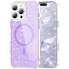 IMEIKONST Cover Magnetica per iPhone 16 Pro Max [Compatibile con MagSafe], Custodia Trasparente Glitter Brillantini Ultra-Sottile Antiurto per Donne e Ragazze Case per iPhone 16 Pro Max. Viola JXSF