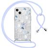 Yirlbey Cover per iPhone 14 6,1'' con Cordino, Aesthetic Fiocco Seashells Fiori Motivo Disegno Trasparente Silicone Case Corda con Regolabile Laccio Antiurto Protezione della Fotocamera Custodia