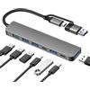 DEMKICO Hub USB 7-in-1 Dual-Head, Spina USB-A & USB-C, 1× USB 3.0, 4× USB 2.0, 2× Porte Dati USB-C, Adattatore Multi-Dispositivo ad Alta Velocità per Laptop, Tablet & Telefoni