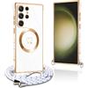 Pnakqil per Magnetica Cover per Samsung Galaxy S23 Ultra con Cordino, Ultra Sottile Cuore Silicone Custodia con Laccio Tracolla, Elettrolitico TPU Case con Collana per Samsung S23 Ultra 6.8, Bianco