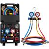 VEVOR Kit Manometro Ricarica del Refrigerante per Aria Condizionata Auto con Custodia Portatile, Manometro Indicatore a 4 Vie per Sistema Aria Condizionata per Auto Casa R134a R404A R1234yf R22