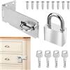 QOOSIKICC Lucchetto Hasp in ferro, Lucchetto Chiavistello con Chiusura a Viti, Chiusura Hasps con Chiave per Porta Giardino, Camera da Letto, Armadio, Cassetto (Argento)