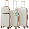 PROVITERA Set 4 Valigie Rigide con Beauty Case in Polipropilene Ultra Resistente agli Urti, Trolley Manico Telescopico e Ruote Easy Roll, Serratura Codice Rinforzata e Design Moderno (Bianco Perla)