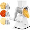 NutriChef Mandolina per Verdure 3 in 1 e Grattugia Formaggio per Cucina, Affetta Verdure con 3 Lame Intercambiabili, Base a Ventosa e Manovella con Blocco Sicurezza, Accessori Cucina, Bianca