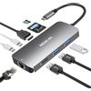 MOKiN USB C Hub Multiport Adapter for MacBook/Dell/HP 9 IN 1 C Type Dongle Docking Station for Laptop with 4K HDMI Ethernet, C-Type to RJ45 Ethernet, 3 Ports, 100W PD Charging, C-Type to SD/TF