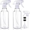 Hethyo Bottiglie spray vuote in plastica, 500 ml, confezione da 2, resistenti, per soluzioni di pulizia, oli essenziali, capelli, cucina (trasparente)