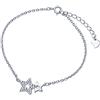 Yumilok, braccialetto in argento Sterling 925 con ciondolo a due stelle e zirconi, regolabile 16,5 - 19 cm