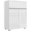 kleankin Mobiletto da bagno su piedi con 2 porte 1 cassetto, scaffale regolabile, bianco lucido