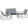 Outsunny Set da Giardino da 4 Pezzi con Tavolino,Panchina e 2 Sedie, Arredamento in Metallo e Texteline, Grigio Chiaro | Aosom Italy