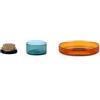 Ichendorf Milano Set di 2 Vassoi in Vetro + 1 Flower Frog in Ottone, Verde Petrolio e Ambra, Collezione Kenzan, Fatto a Mano