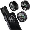 Godefa Kit obiettivo 3 in 1 per telefono, fisheye a 205°, macro e grandangolo da 120°, compatibile con iPhone, Samsung e altri, bianco e nero, struttura in alluminio e vetro