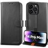 Lensun Custodia per iPhone 14 Pro Max, Cover in Vera Pelle [RFID Blocking] Libro con Portafoglio Chiusura Magnetico Flip Custodie Cuoio per Telefono iPhone 14 Pro Max - Nero
