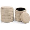 BAKAJI Set 2 Pouf Contenitori Rivestimento Bounclè Beige Seduta Imbottita Ergonomica