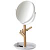 BAKAJI Specchio Cosmetico Fronte Retro Con Zoom Base Portaoggetti in Legno e Plastica