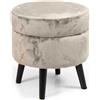 BAKAJI Pouf Contenitore Sgabello Cassapanca Poggiapiedi in Tessuto Velluto Beige 37x40