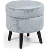 BAKAJI Pouf Contenitore Sgabello Cassapanca Poggiapiedi in Tessuto Velluto Perla 37x40