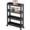 BAKAJI Carrello Slim Salvaspazio da Cucina Bagno Carrellino Portaoggetti 4 Ripiani Nero