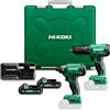 HIKOKI KC18DA Set composto da trapano avvitatore con percussione 18V e avvitatore, ideale per vari materiali, inclusi mattone, laterizio e legno