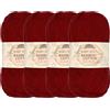 BambooMN JubileeYarn Baby - Filato di cotone morbido di bambù, 50 g, matassa, rosso caldo, 4 matasse