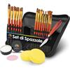 OfficeTree Set di 20 pennelli acrilici con sapone e custodia, spugne e coltello da pallet, per tela, colori acrilici e ad olio, acquerello e gouache