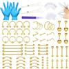 WillTen 100PCS Kit Piercing per Tutti i Piercing, 12G 14G 16G Strumenti per Piercing per Naso Setto Ombelico Labbro Lingua Cartilagine Orecchio Trago Elice Piercing con Piercing Gioielli Morsetti Kit