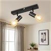 Kimjo Moderna Faretti LED Soffitto Nero, E27 Plafoniera LED Soffitto 2 Luci, Lampade da Soffitto Orientabili con 2 Faretti da Parete interno per Soggiorni Camere Cucine(Lampadina non Inclusa Max 60W)