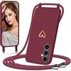 Eherui Cover per Samsung Galaxy S24 FE 5G con Cordino, Custodia con Collana Regolabile Morbida in silicone Case con Motivo Cuore AntiGraffio Antiurto Protettiva Cover per Samsung S24 FE,Bordeaux