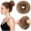 MY-LADY Chignon Finto per Capelli Veri- Cerchio Elastico Dritto Biondo Scuro/Marrone Medio - Facile Updo Naturale per Donne Ragazze 25g Liscio