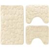 Corredocasa Set 3 Pezzi Tappetini da Bagno Antiscivolo in Memory Foam Morbidi e Assorbenti con Disegno Cuori - Tappeto Grande 2 Contorno WC - Vari Colori Eleganti per Arredo Bagno (Panna)