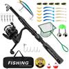 BORDRISE Set Pesca Telescopico 1,8 m, Kit Completo per Pesca in Acqua Dolce e Salata comprensivo di Canna Mulinello da Spinning Esche Guadino Filo da Pesca Accessori e Borsa per il Trasporto