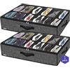 Onlyeasy - Set di 2 organizer per scarpe da 12 a 24 paia, da mettere sotto il letto, con finestra trasparente, traspirante, 75 x 60 x 13 cm, nero effetto lino, MXAUBSB2P