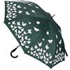 Riki Browns Ombrello Automatico Lungo con Fantasia Idroreattiva Farfalle - Si Colora con la Pioggia - Tessuto 100% Pongee, Manico Curvo Antiscivolo - Verde