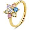 Bellitia Jewelry Anello Regolabile Donna Argento 925 Placcato in Oro, Anello Multicolore di Fiori con Diamante Simulato Zirconi Cubici, Anelli Fidanzamento Anniversario Promessa Regalo Ragazza