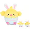 QIANAI Bambola di Pasqua, 25 cm, Pulcino di peluche giallo con orecchie da coniglio e guscio d'uovo