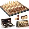 Aissom Scacchiera in Legno,2 in 1 Scacchiera Pieghevole,Magnetici Scacchi, Backgammon con slot di archiviazione, Dama per Bambini e Adulti Feste (39x39cm)