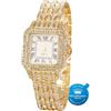 HALUKAKAH Orologio d'oro con Diamanti,Uomo Placcato Oro 18 Carati Plated 33MM Larghezza Larghezza Quadrante Quadrato Quartz 20cm,Confezione Regalo Gratuita