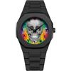 GOGARAMA Orologio Uomo Punk Teschio Acrilico Nero con Design Mediorientale, Orologio al Quarzo Leggero Donna Stile Tempo Libero (Colorato)