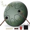 MENGBEI Tamburo antipioggia per esterni,per strumenti da giardino, impermeabile, tamburo per pioggia all'aperto, con borsa per batteria, libro musicale, bacchette per batteria (Verde Pietra, 15 cm)