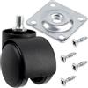 AERZETIX - Set di 4 ruote per mobili M10x13 mm Ø50 rotanti a 360° a doppio rullo + 18 viti Ø4x16 mm e 4 piastre di fissaggio 43x43 mm | carico massimo 40 kg