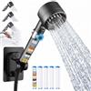 OJTOJT Soffione doccia con filtro, doccetta ad alta pressione con tubo, doccetta aumenta la pressione con 4 tipi di getto e funzione di arresto, per acqua dura, cloro residuo, batteri, metalli pesanti