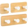 Segus Ganci Adesivi, 3 Pezzi Ganci Autoadesivi in Bambù, Senza Forare, Appendiabiti da Parete, per Soggiorno, Camera da Letto, Cucina (Bianco)
