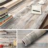 Livelynine Carta Adesiva per Mobili Legno Marrone Chiaro e Blu 40CMx5M Pellicola Adesiva per Mobili Effetto Strisce di Legno Rustico Tavolo Cassetti Carta da Parati Adesiva Muro Cucina Bagno Lavabile