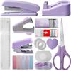GOMETY Set di Forniture per Ufficio, Kit Viola di 10 Accessori da Ufficio, Compreso una cucitrice, pinzette uno smacchiatore forbici un metro nastro un Cutter una pinza e note adesive